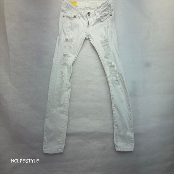 Machine Jeans Denim - Machine Jeans Womens White Distressed Skinny Denim Ripped Low Rise Pants 27x30